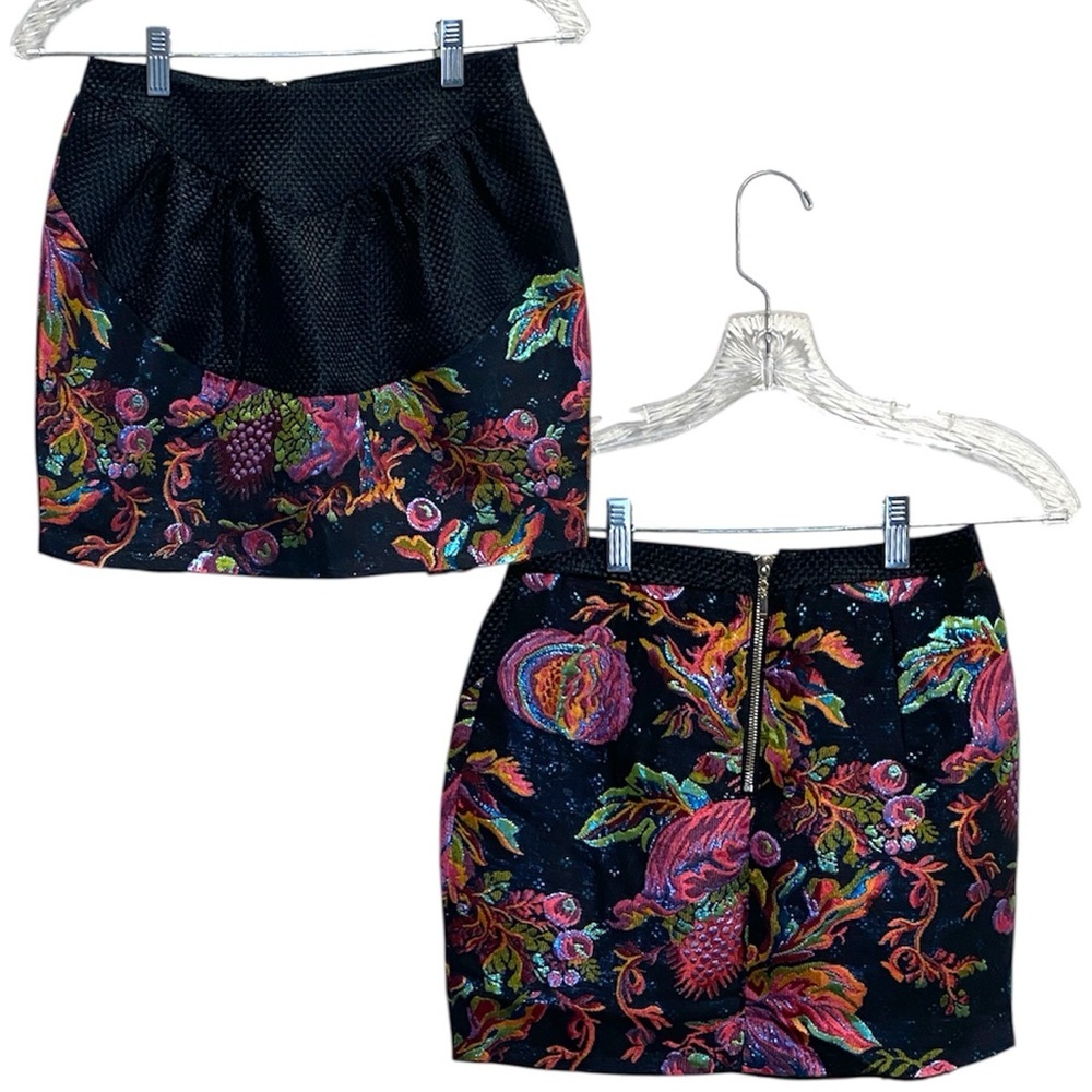 English Rose Black Floral Brocade Mini Skirt – Women’s‎ Size S